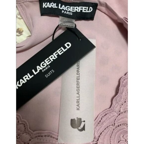 Karl Lagerfeld +2X Lilac Pink Textured Floral Neckline Pleated Sleeveless Blouse - Picture 6 of 6